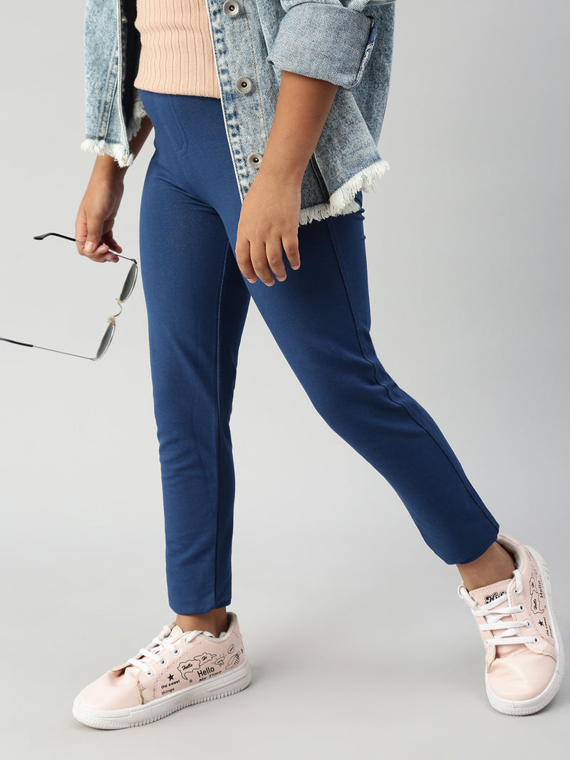 De Moza Girls Solid Jegging Indigo Blue