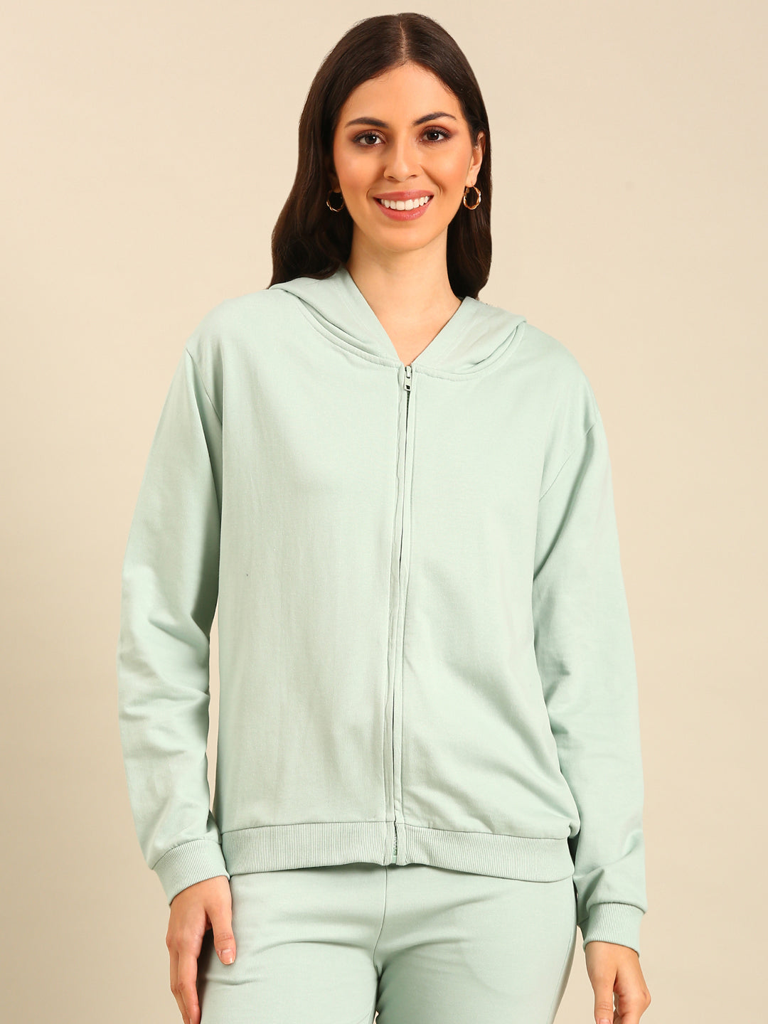 De Moza Women Winter Co-ord set ( Sweatshirt & Jogger)  - Sea Green