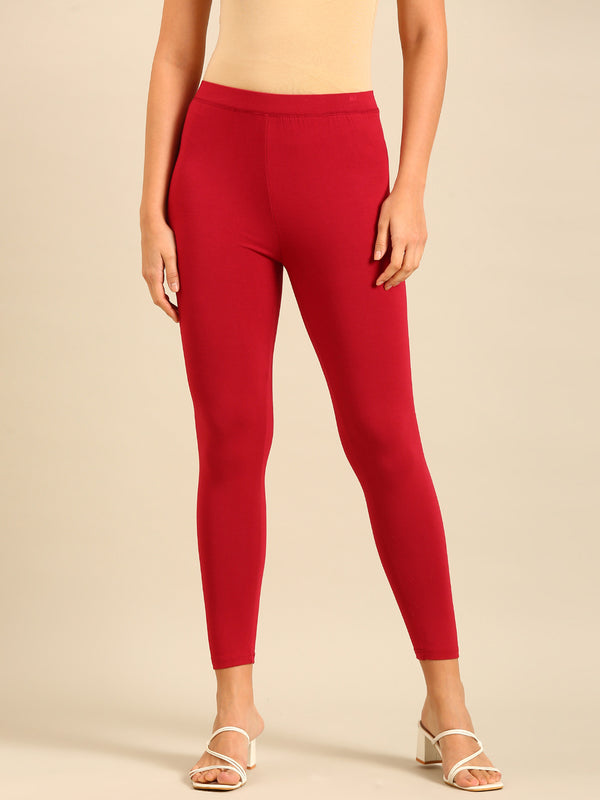 Ankle Length Leggings Viscose-Chili Red - De Moza