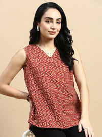 Sleeveless Top All Over Print-Brown - De Moza