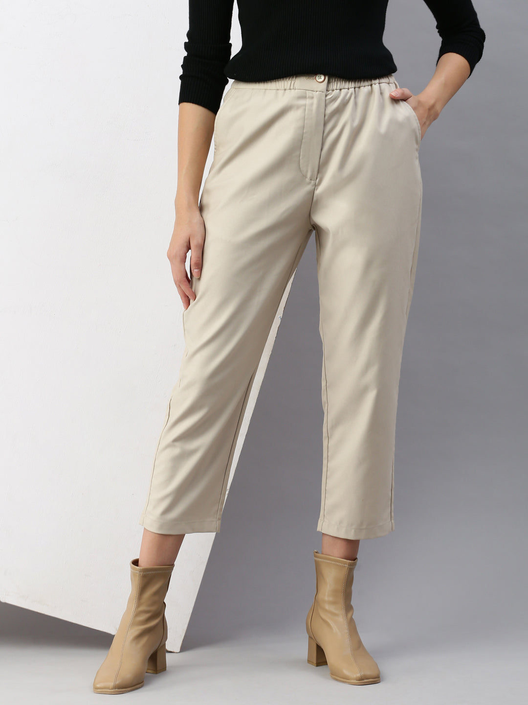 De Moza Women Formal Pant Beige