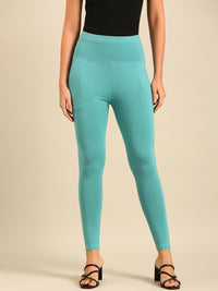 Ankle Length High Waist Leggings-Aqua Green - De Moza