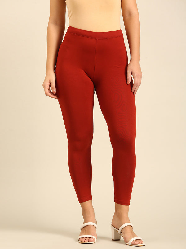 Ankle Length Leggings Viscose-Burnt Orange - De Moza