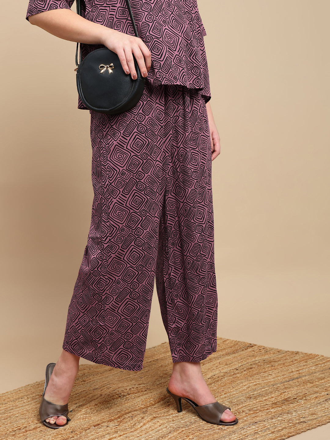 De Moza Women Kashka Set (Top & Palazzo) - Dusty Pink