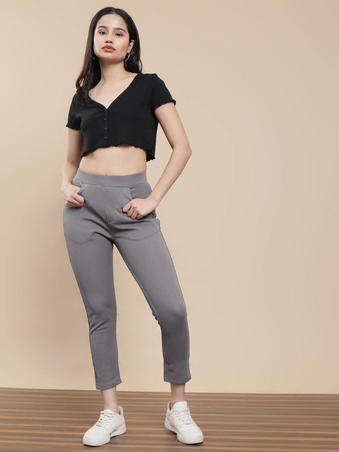 De Moza Women Casual Jegging Steel Grey