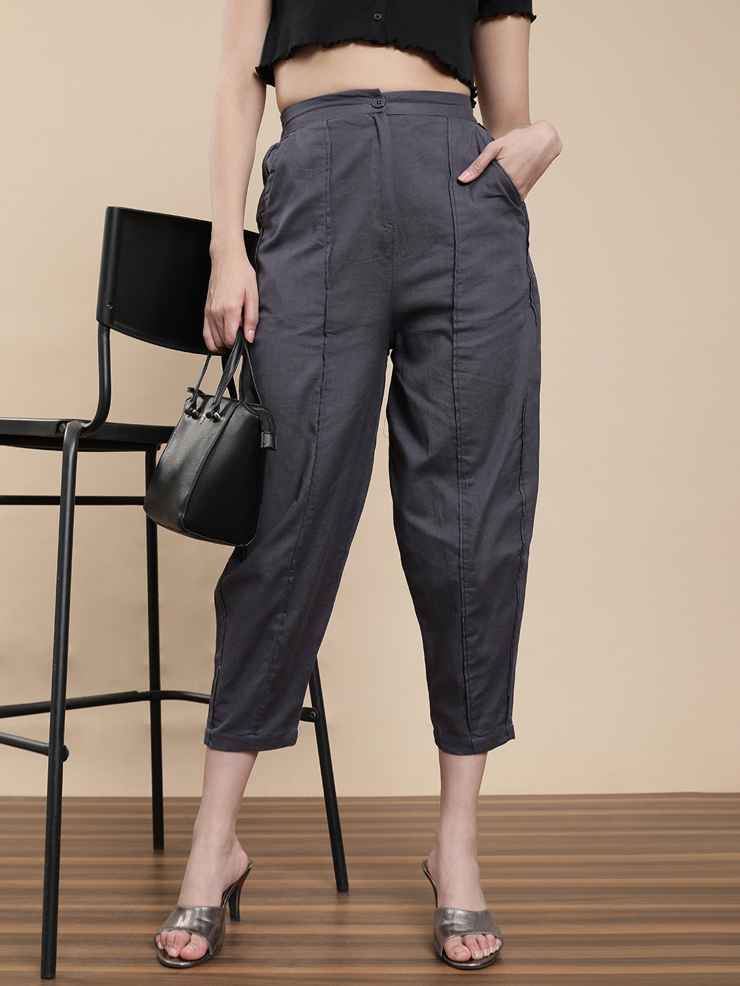 De Moza Women Casual Pants Grey