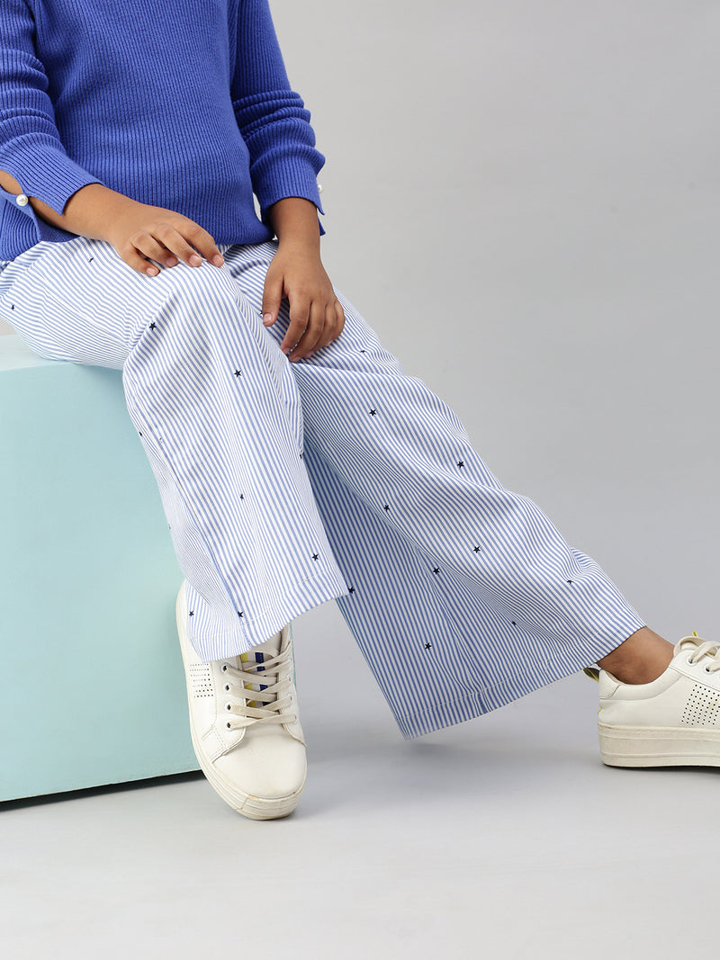 De Moza Girls Printed Palazzo Blue
