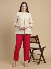 De Moza Women Woven Rayon Straight Fit Printed Straight Pant with Functional Pockets Fuchsia - De Moza
