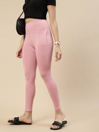 Ankle Length High Waist Leggings-Rose Pink - De Moza