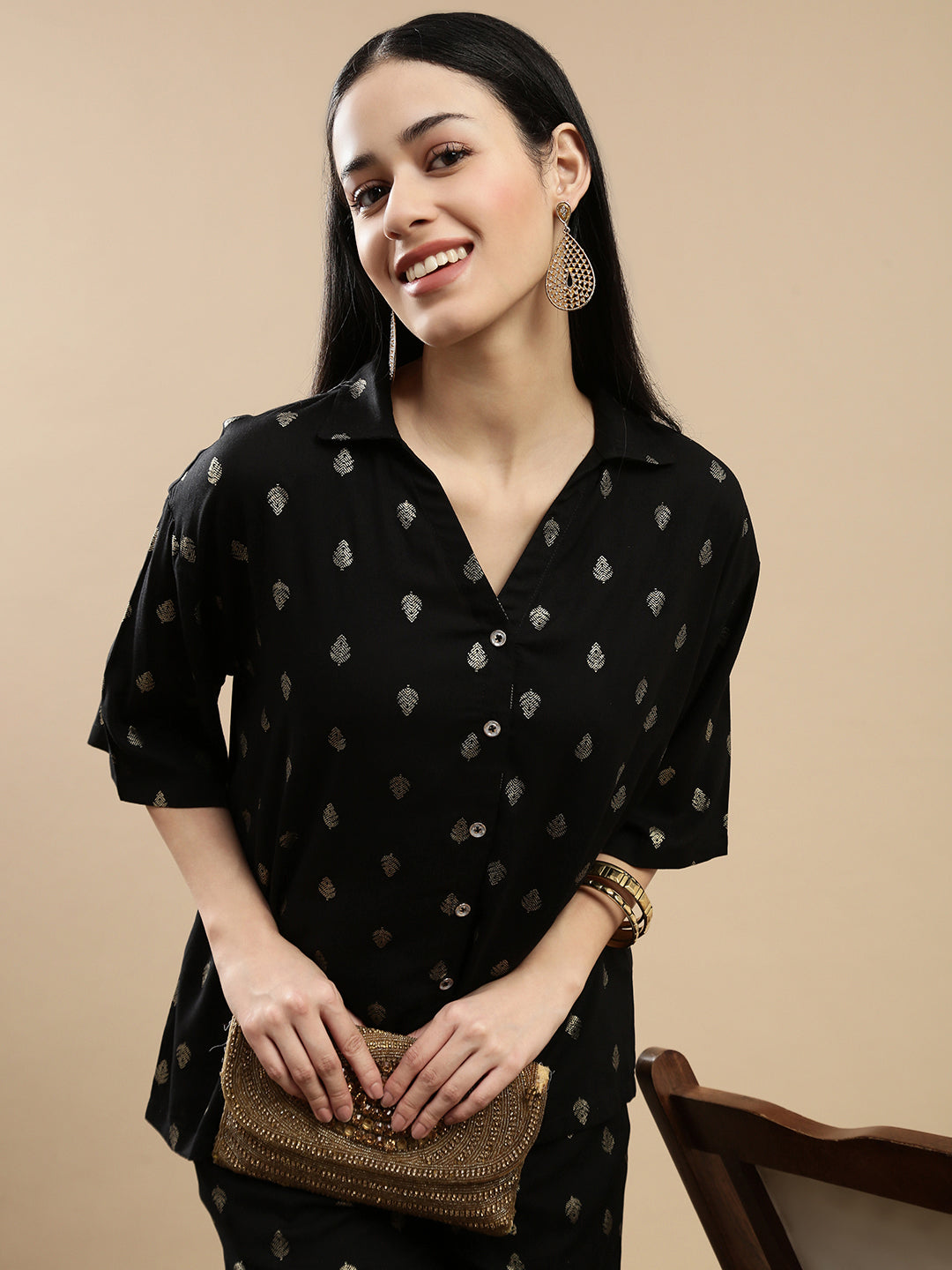 De Moza Women Festive Top Black