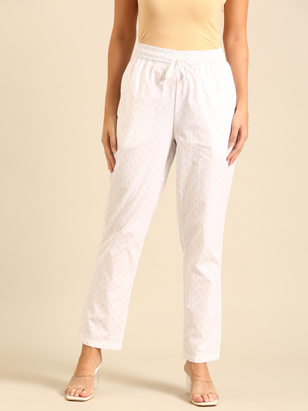 Straight Pant All Over Print-White - De Moza