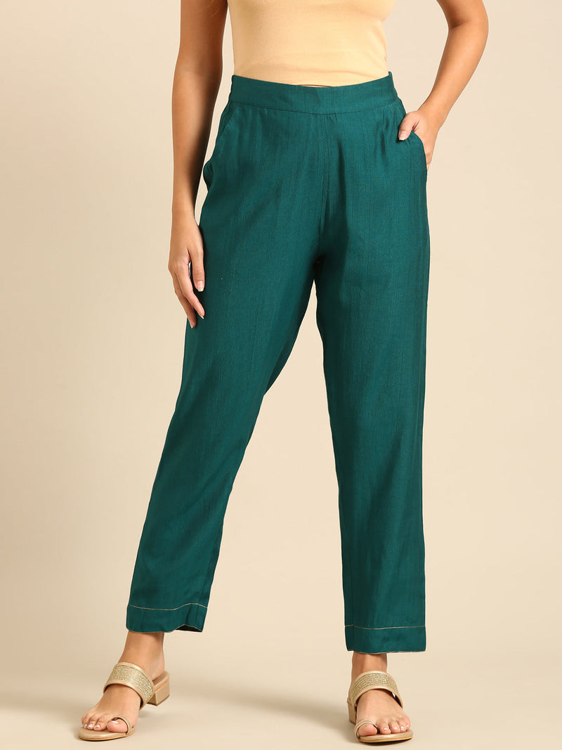 Cigarette Pant-Peacock Green - De Moza