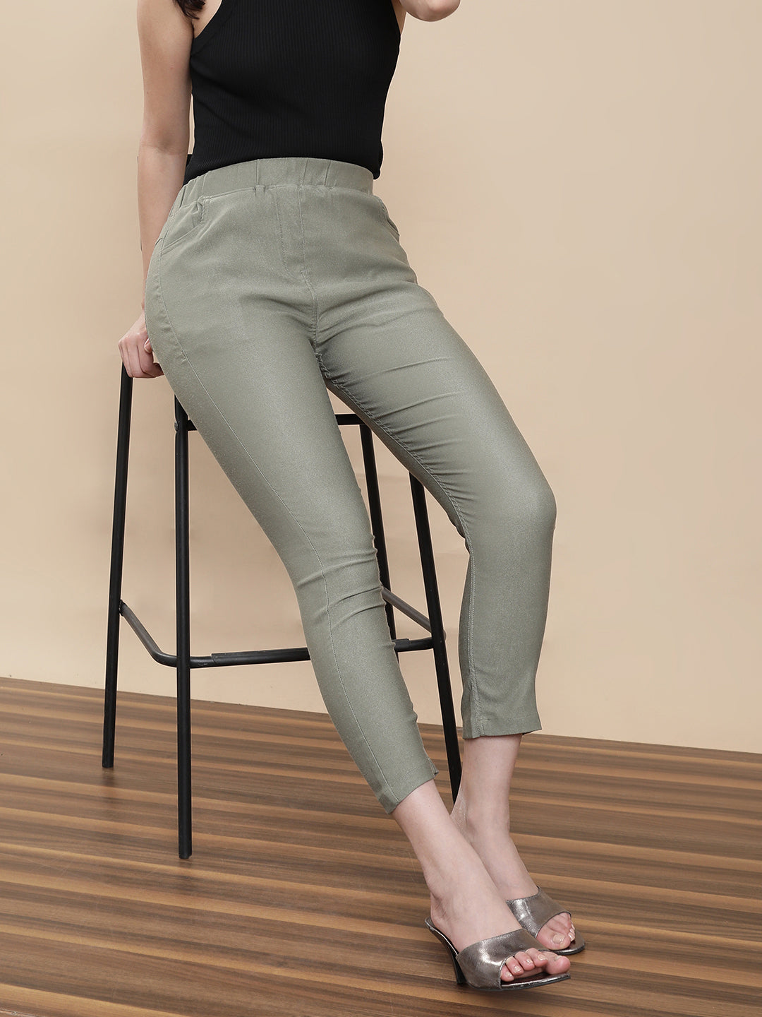 De Moza Women's Casual Jegging Olive Green - De Moza