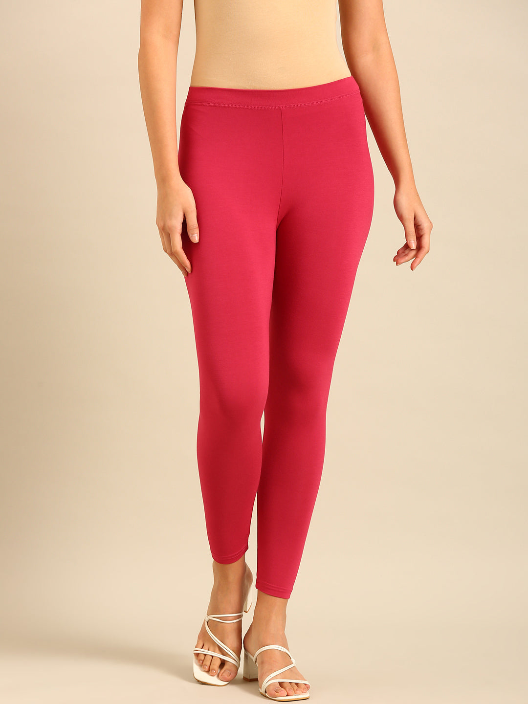 Ankle Length Leggings Viscose-Dark Pink - De Moza