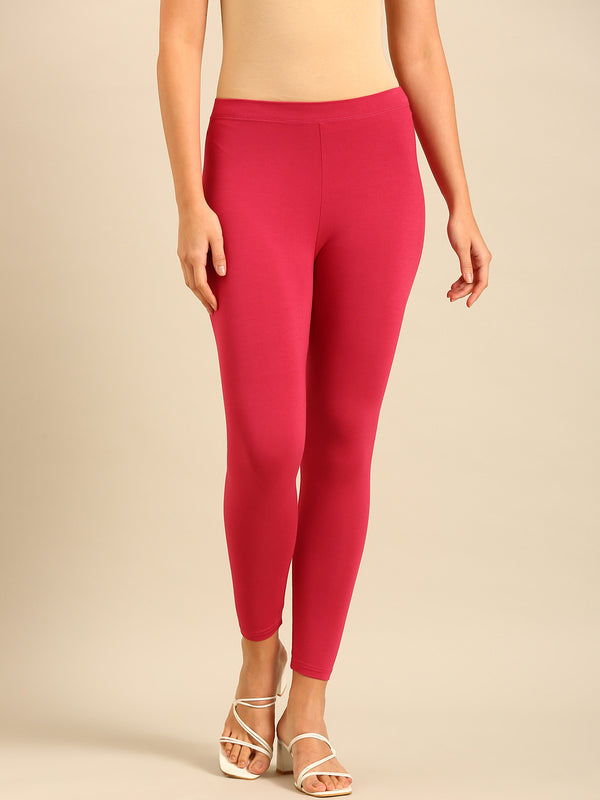 Ankle Length Leggings Viscose-Dark Pink - De Moza