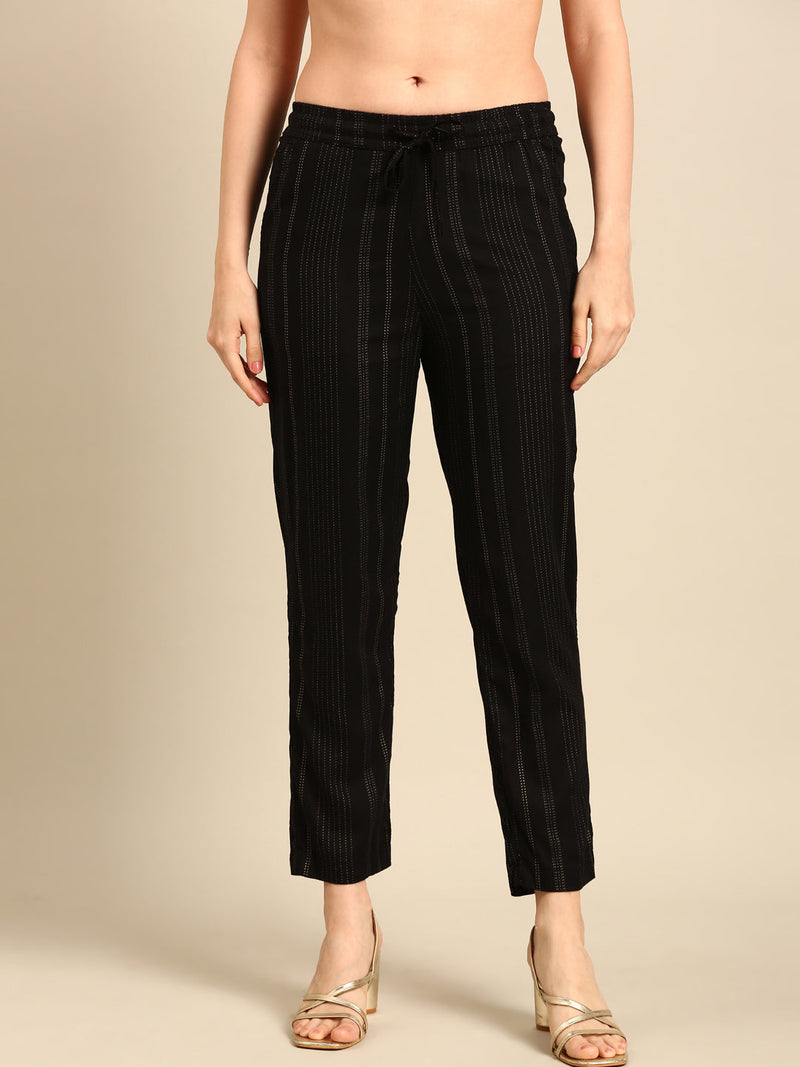 Straight Pant Printed-Black - De Moza
