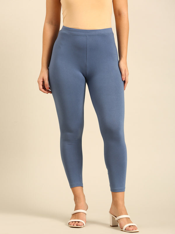 Ankle Length Leggings Viscose-Airforce Blue - De Moza