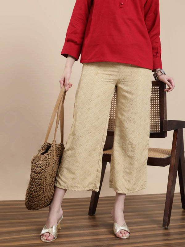 De Moza Women's Casual Palazzo Beige - De Moza