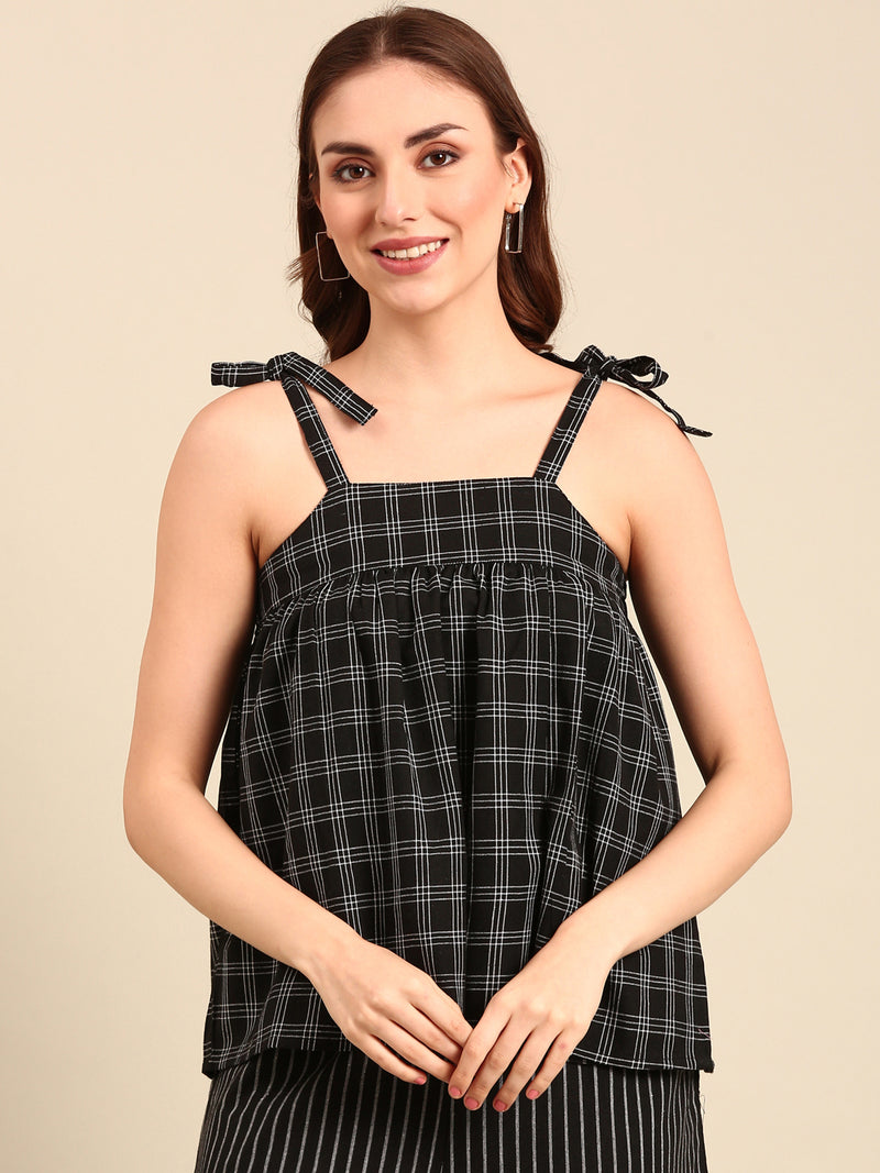 Crop Top Yarn Dyed-Black - De Moza