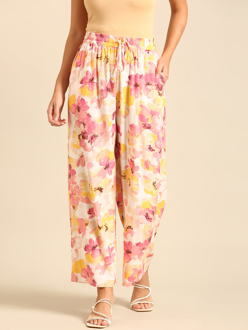 Floral Print Palazzo-Pink - De Moza