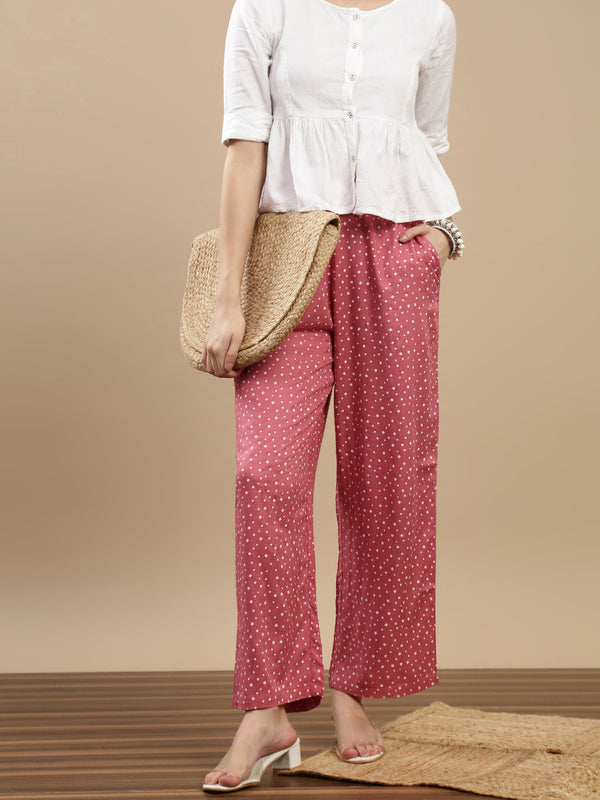 De Moza Women Casual Palazzo Dark Pink - De Moza