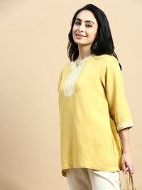 Embroidered Tunic Top-Mustard - De Moza