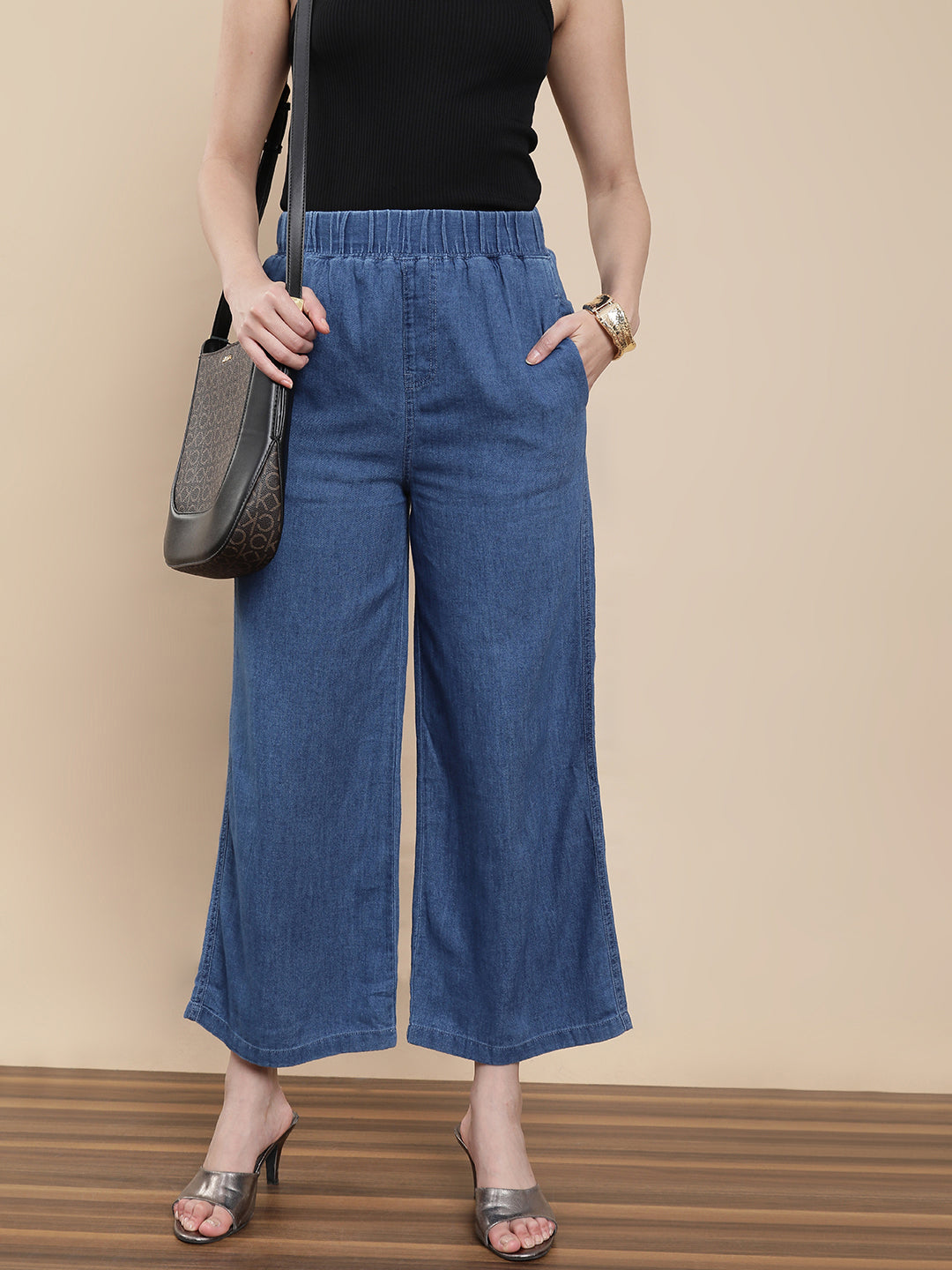 De Moza Women Casual Palazzo Mid wash