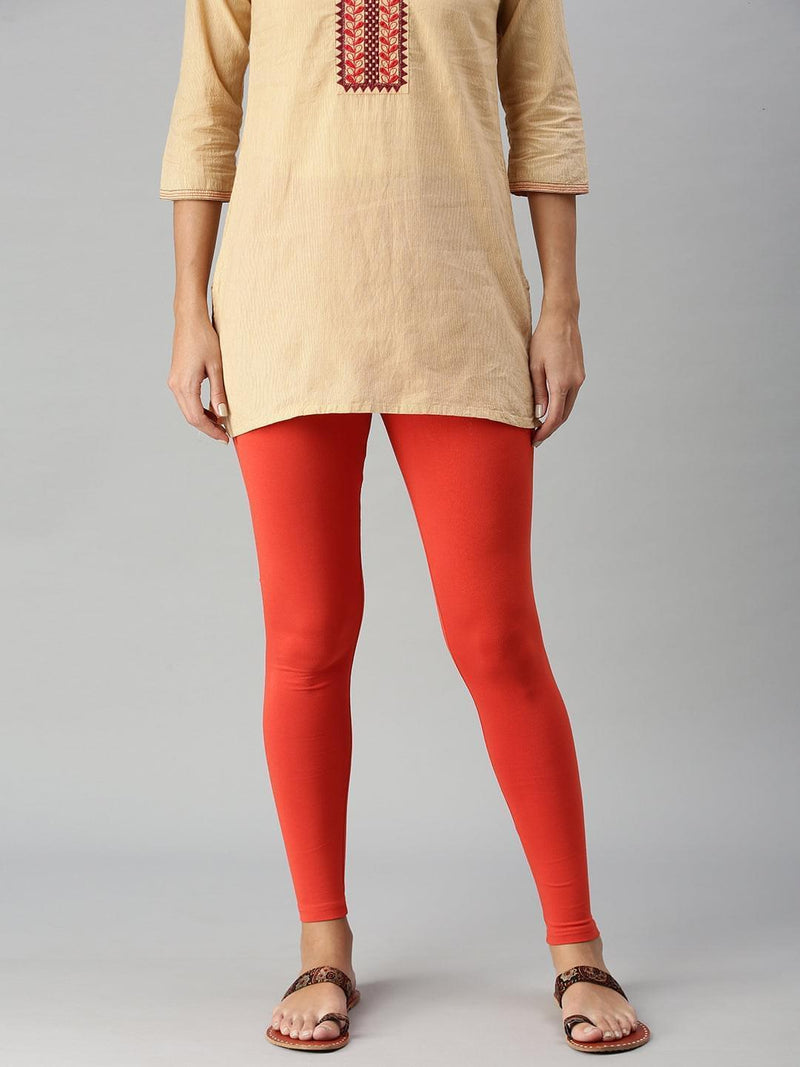 Ankle Length Leggings Cotton-Rust Orange - De Moza