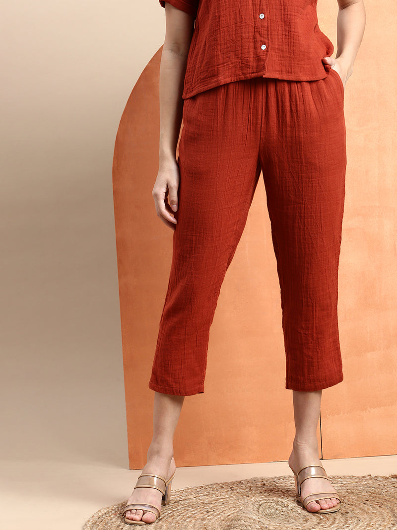 De Moza Women Straight Pants in Rust Orange