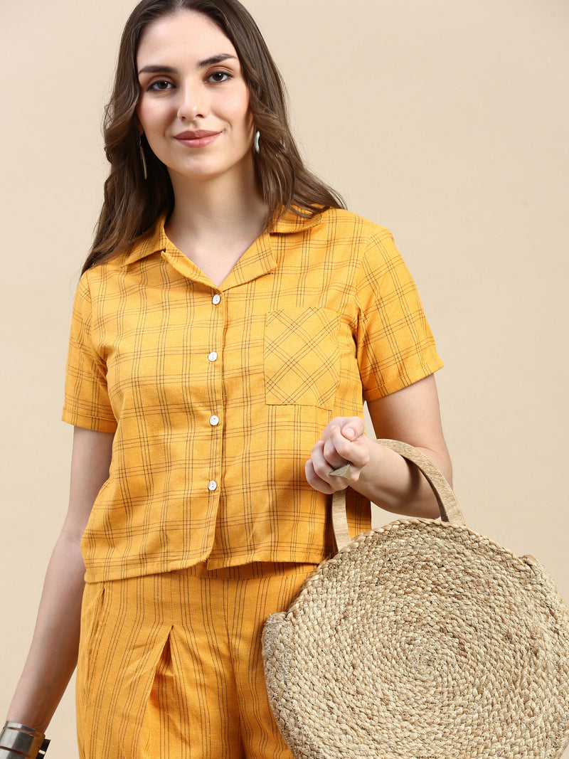 Crop Shirt Woven-Mustard - De Moza
