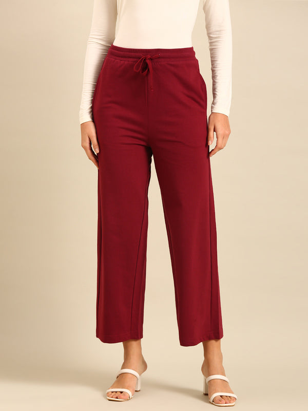 Wide Leg Casual Pant-Burgundy - De Moza