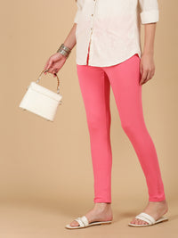 De Moza Women Knitted Cotton Stretch Skinny Fit Kurti Pant with Drawstring and Pocket Rani Pink - De Moza