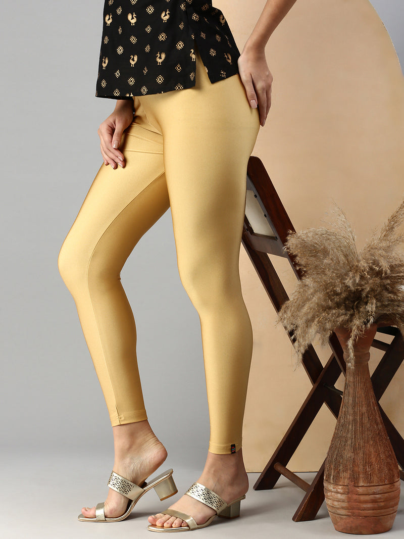De Moza Women Ankle Length Leggings Solid Gold