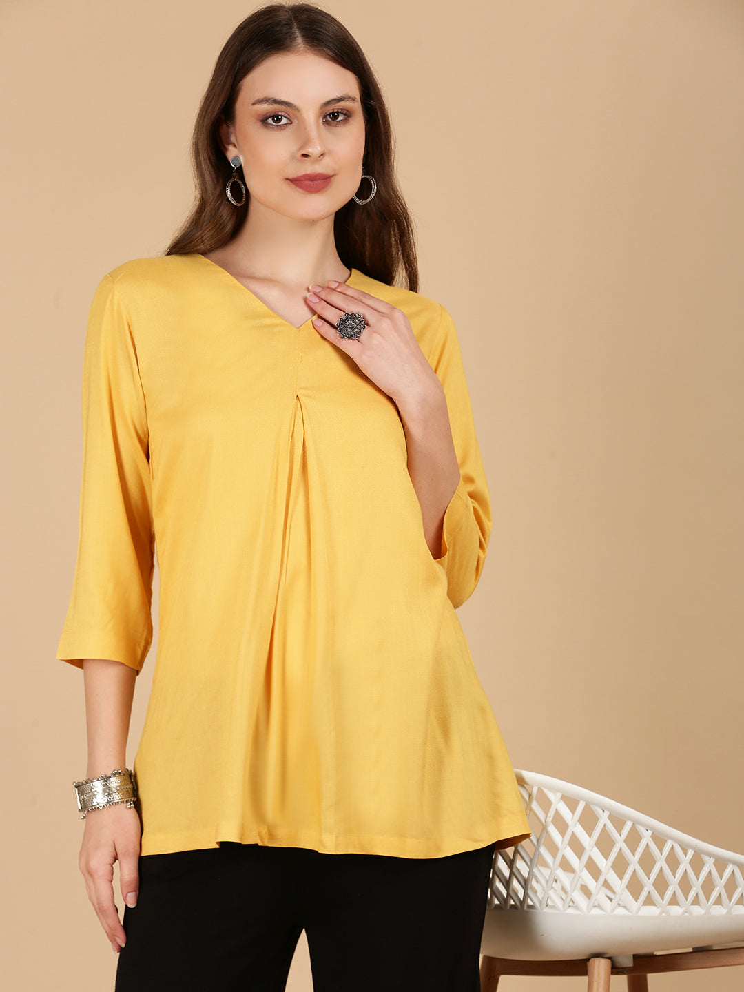De Moza Women Woven Viscose loosed Fit Top Gold - De Moza