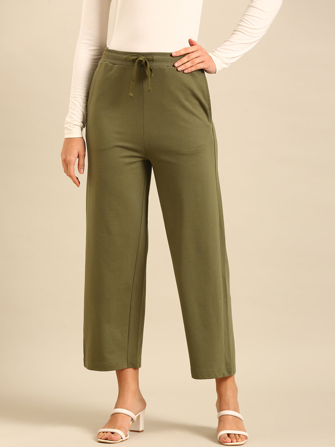 Wide Leg Casual Pant-Olive Green - De Moza