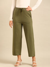 Wide Leg Casual Pant-Olive Green - De Moza