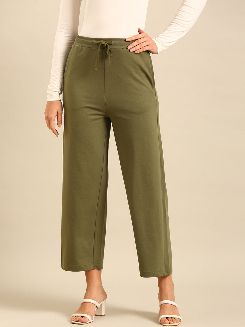 Wide Leg Casual Pant-Olive Green - De Moza