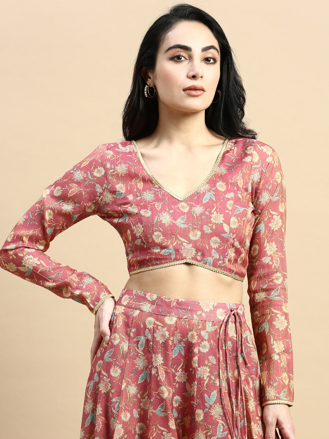 Crop Top Embroidered-Dark Pink - De Moza