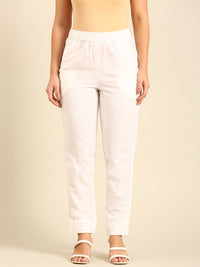 Cigarette Pant Embroidered-White - De Moza