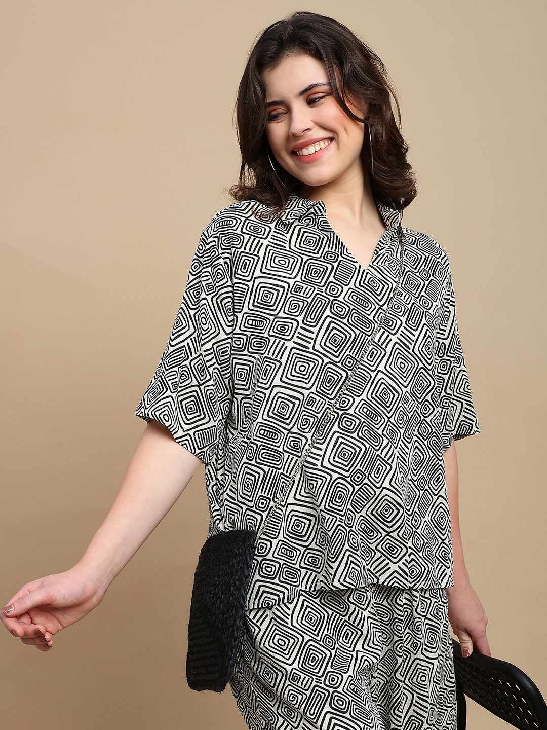 De Moza Women Kashka Set (Top & Palazzo) - Black