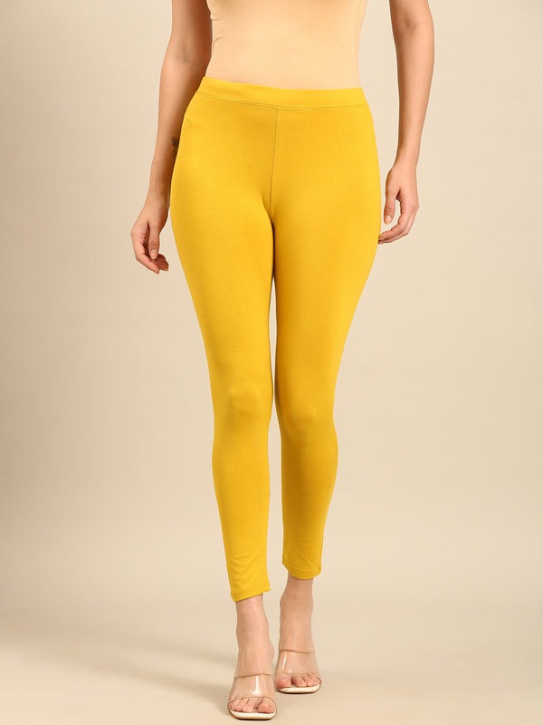 Ankle Length Leggings Viscose-Lime Yellow - De Moza