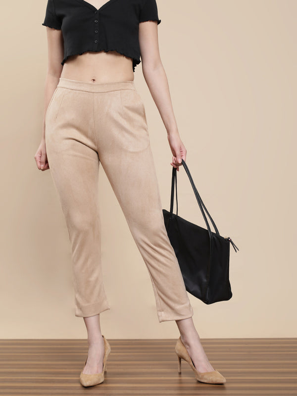 De Moza Women's Casual Pants Beige - De Moza