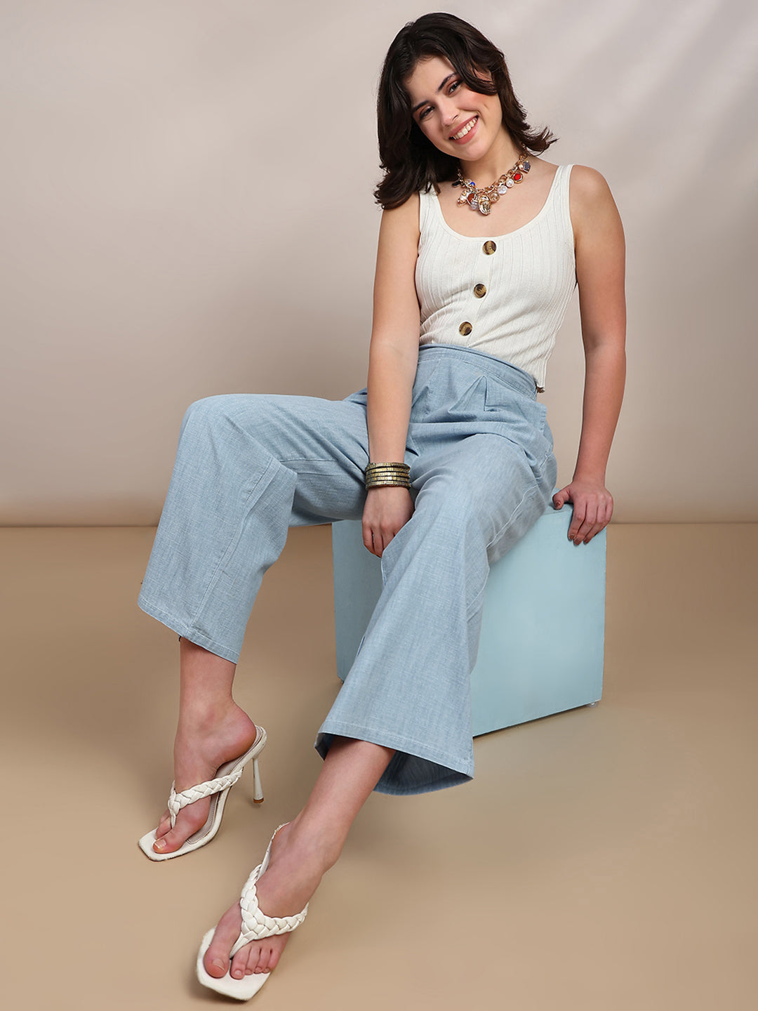 De Moza Women Casual Pants Ice Blue - De Moza