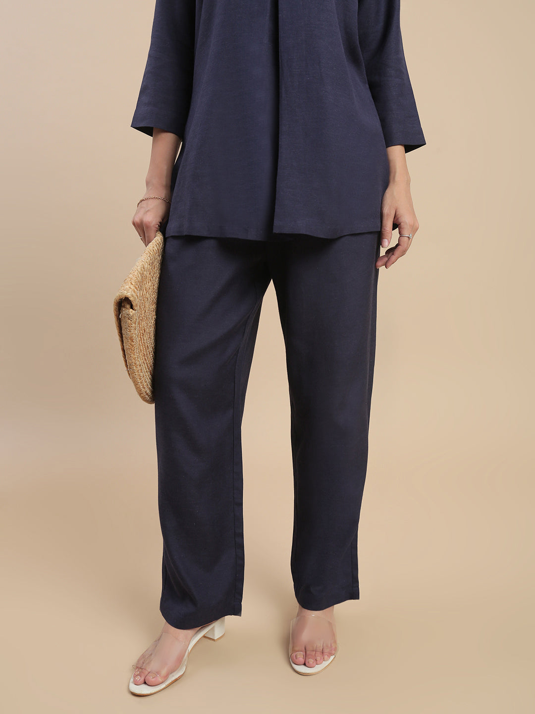 De Moza Women's Officewear Co-ords (Straight Pant & Tunic Top) Navy Blue - De Moza