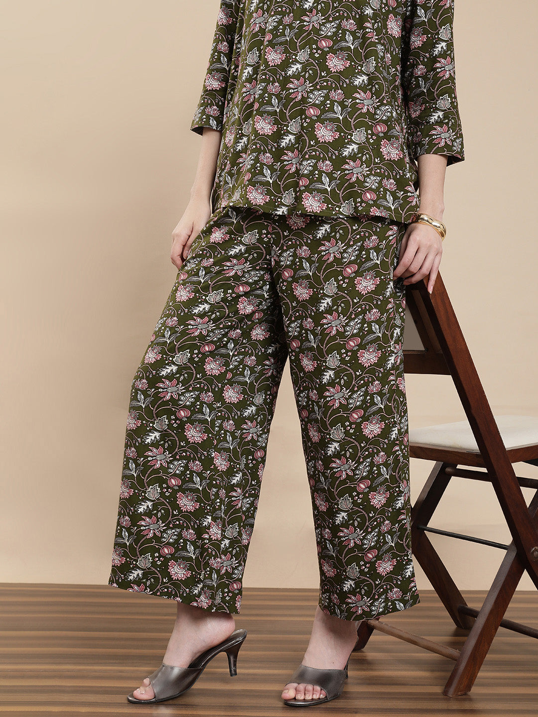 De Moza Women Co-ords with Pack of Top & Palazzo Deep Green