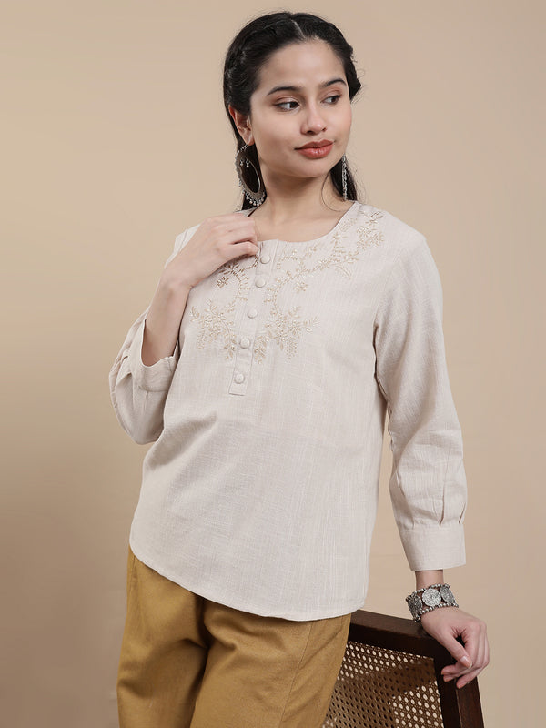 De Moza Women's Casual Top Natural - De Moza