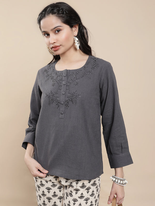 De Moza Women's Casual Top Dark Grey - De Moza