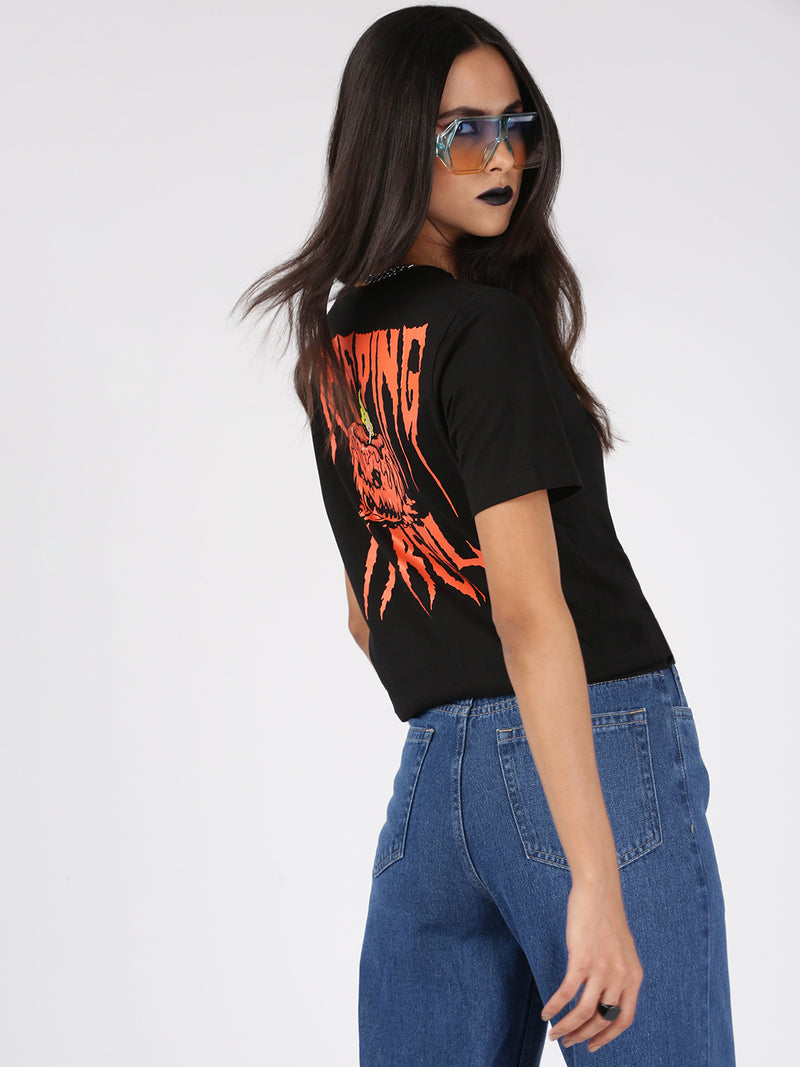 De Moza Women's Halloween Half Sleeve T-Shirt Black - De Moza
