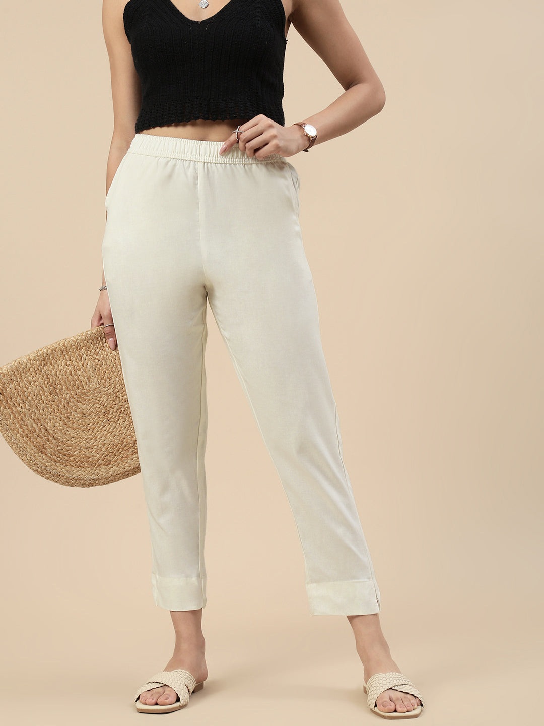 Casual Straight Pant-Cream
