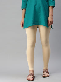 De Moza Ladies Ankle Length Leggings Solid Cotton Ivory - De Moza